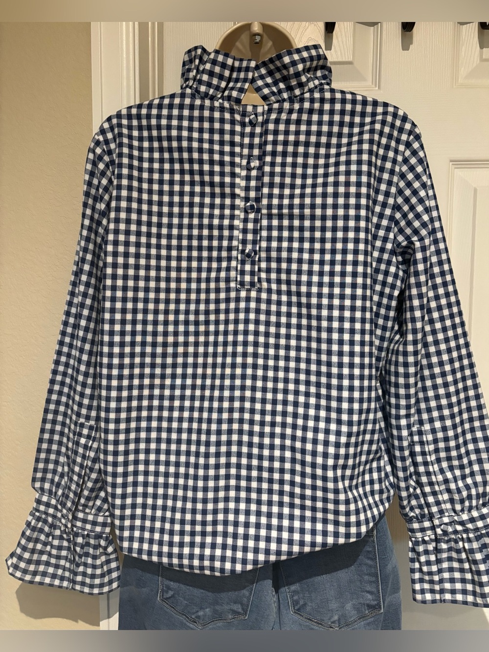 Elizabeth Wilson Designs Navy & White Gingham ruffled top - Picture 2 of 6